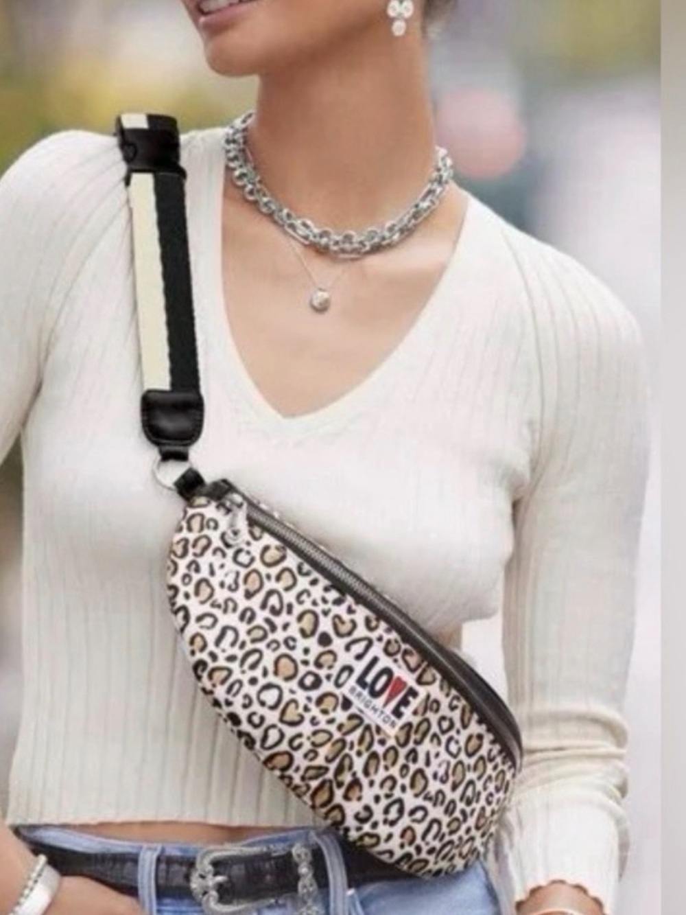 Brighton Leopard Print Crossbody Bag with Black Strap